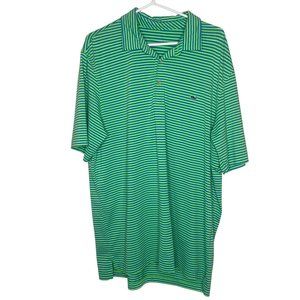 Vineyard Vines Mens XL Green & Blue Striped Polo Shirt Short Sleeve Classic Fit